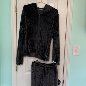 Lemite Two Piece Jacket And Pant Set Size Large Dark Gray Velvet Feel